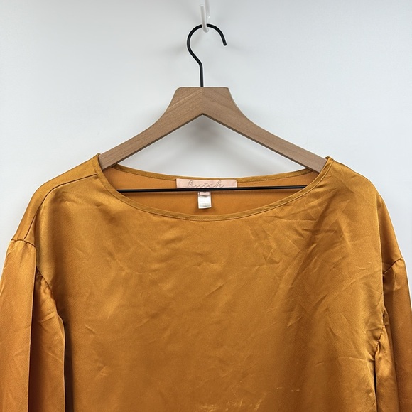 Anthropologie Hutch Satin 3/4 Puff Sleeve Blouse Golden Yellow Medium - Picture 3 of 9